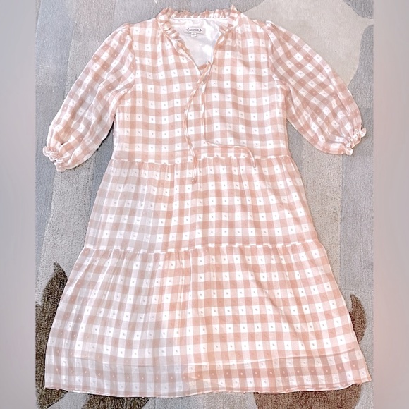 Nanette Lepore Pink Blush Gingham Check Swiss Dot Babydoll Mini Dress - Picture 3 of 7